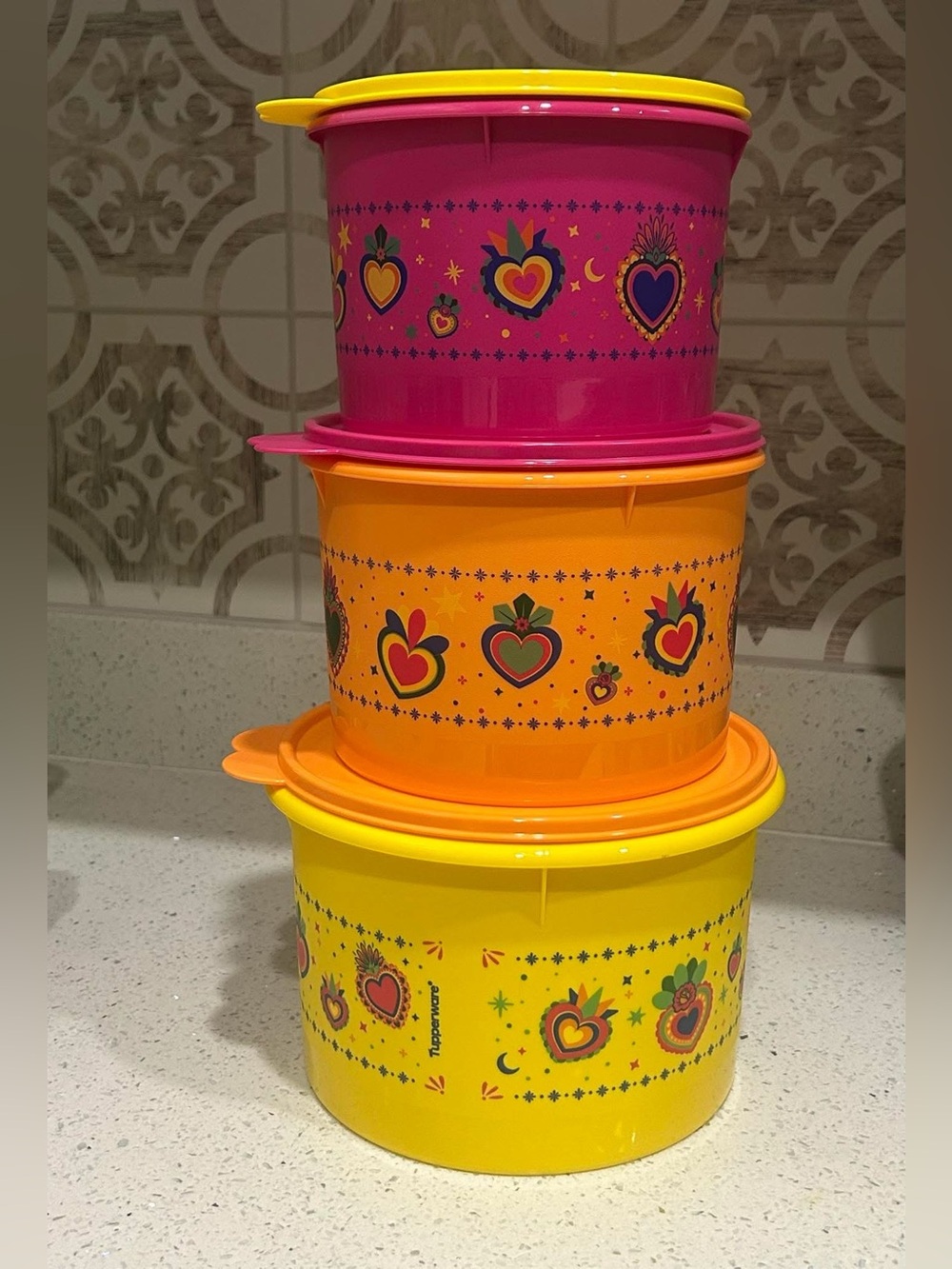 Tupperware Beautiful Hearts of Mexico Theme Stacking Canister Set of 3